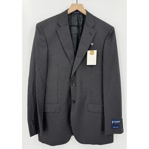 Stafford Suit 42L Gray‎ Charcoal Pinstripe Wool Silk Pants 36 Waist Pleated NEW